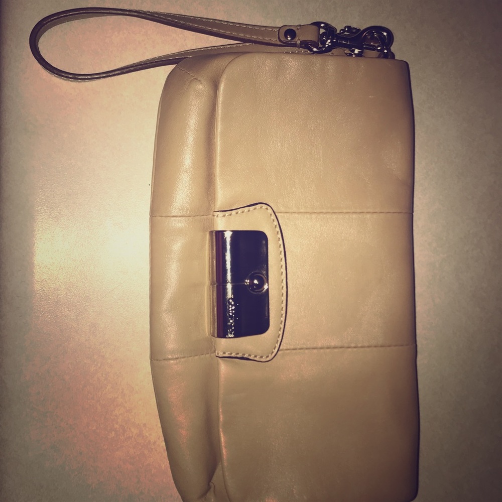 Beige Coach Leather Wristlet